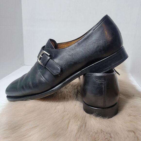 Ralph Lauren Mens Calf Monk Strap Black Leather Oxford Shoes Size 11 - Picture 5 of 12